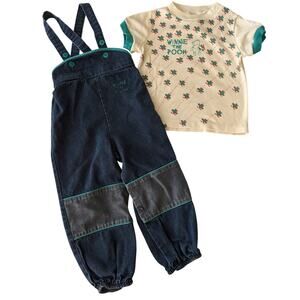 Vintage‎ 80s Disney Winnie The Pooh Baby Outfit Set Denim Overalls & T-Shirt Y2K